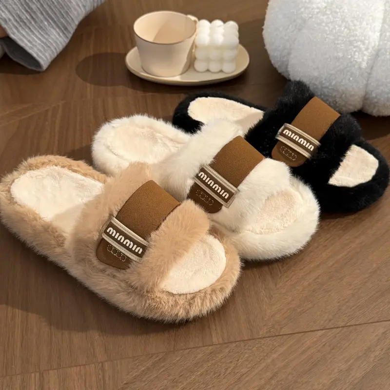 Furry Slippers for Women's Outer Wear 2025 Autumn and Winter New Style Beanie Shoes Slip-On Lazy Cotton Shoes Flats Floor Cotton Slippers - Image 7
