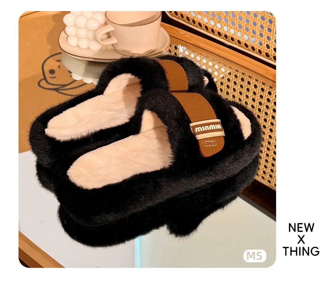 Furry Slippers for Women's Outer Wear 2025 Autumn and Winter New Style Beanie Shoes Slip-On Lazy Cotton Shoes Flats Floor Cotton Slippers — feature 8
