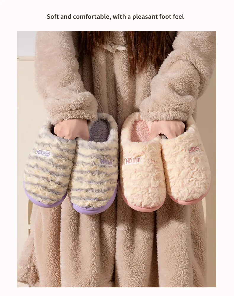 Autumn and Winter New Cotton Slippers for Women's Home Indoor Confinement Plush Fleece-Lined Warm Couple Men's Cotton Shoes Wholesale — feature 12