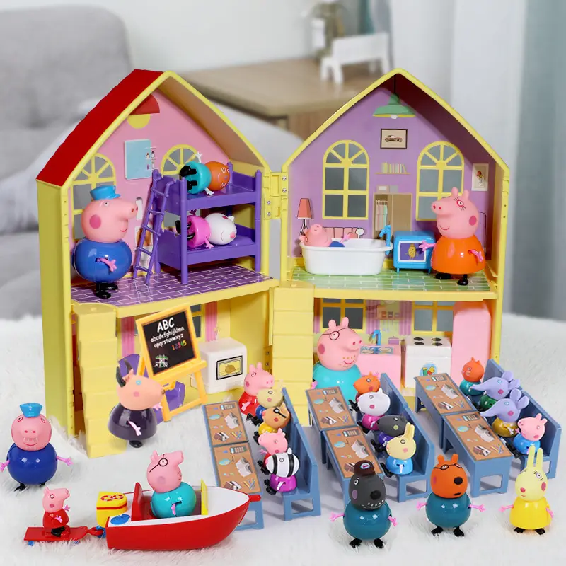 Piggy Toy Peppa Pig Family Doll Play House Toy Doll House Princess Villa Playground Birthday Gift