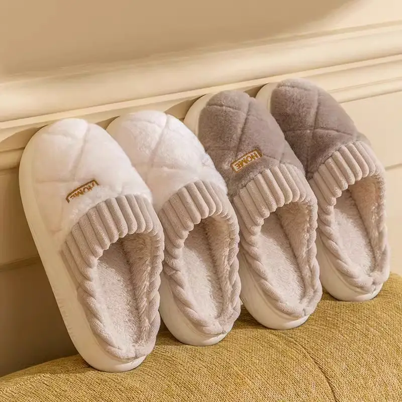 Plush Cotton Slippers for Men Women Winter Warm