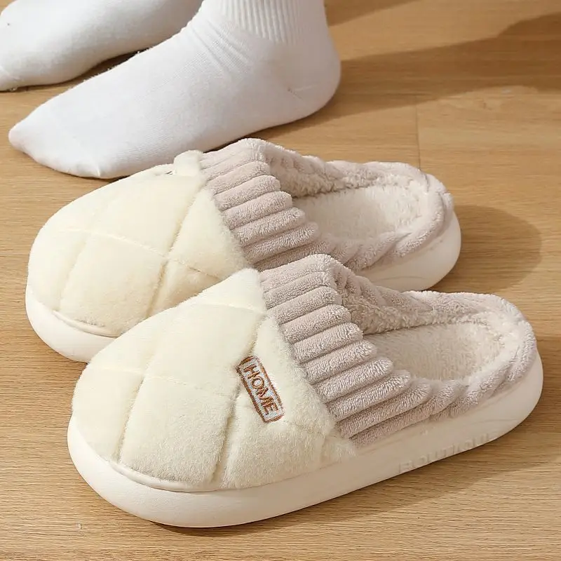 Plush Cotton Slippers for Men Women Winter Warm