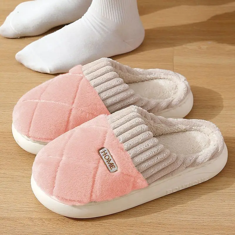 Plush Cotton Slippers for Men Women Winter Warm