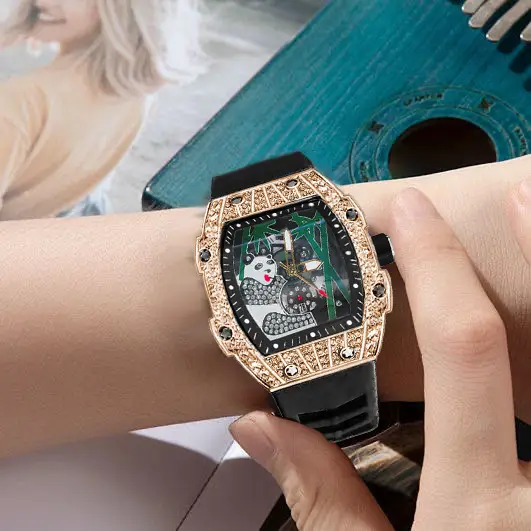 Popular Foreign Trade Men's Watch with Hollow Design, Chinese Style Panda Watch, Luminous Personality, Cool Quartz Watch, Cross-Border