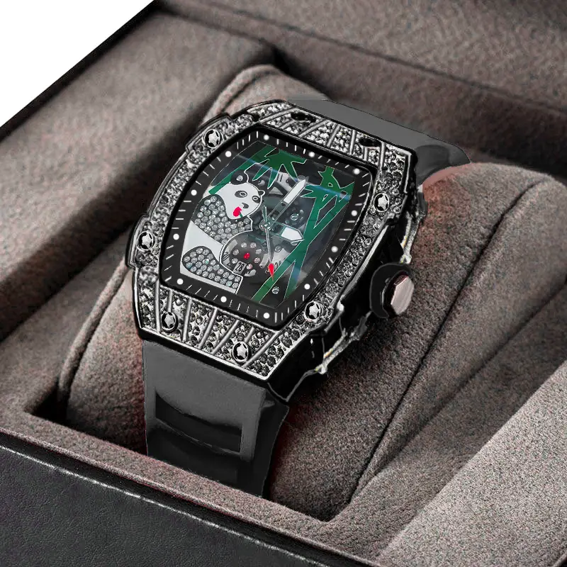 Popular Foreign Trade Men's Watch with Hollow Design, Chinese Style Panda Watch, Luminous Personality, Cool Quartz Watch, Cross-Border