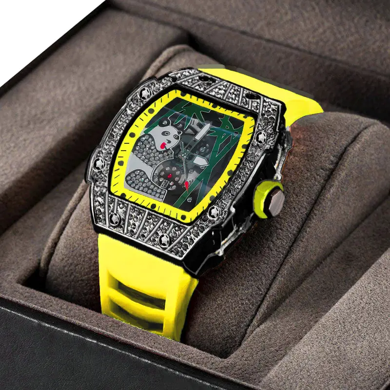 Popular Foreign Trade Men's Watch with Hollow Design, Chinese Style Panda Watch, Luminous Personality, Cool Quartz Watch, Cross-Border