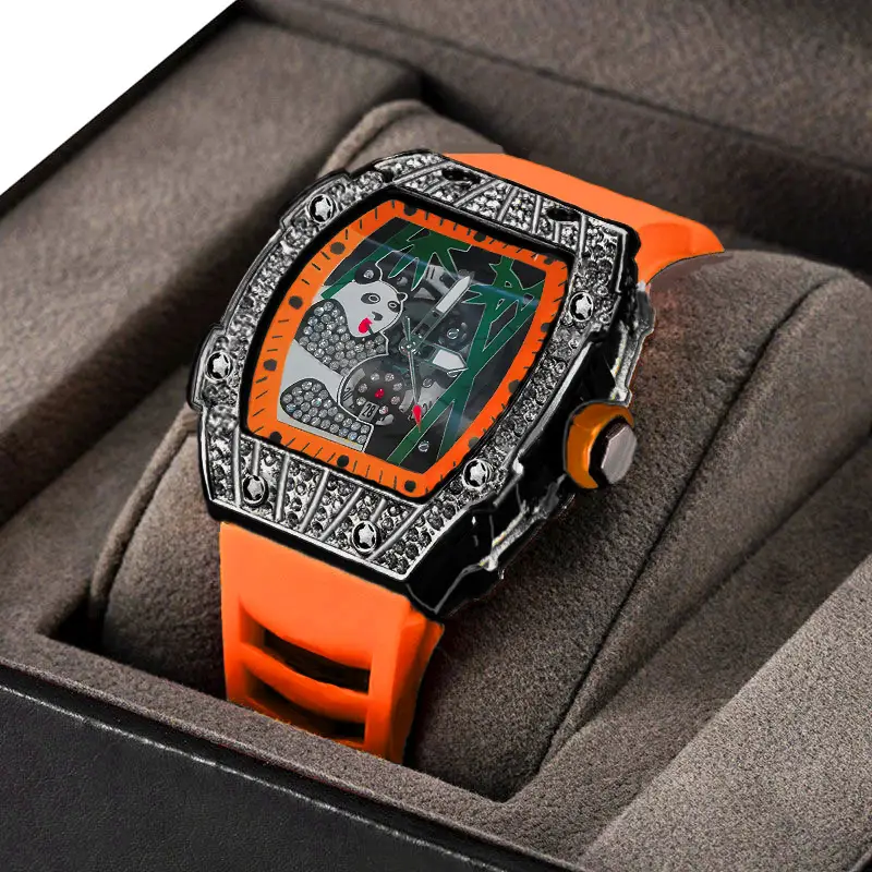 Popular Foreign Trade Men's Watch with Hollow Design, Chinese Style Panda Watch, Luminous Personality, Cool Quartz Watch, Cross-Border