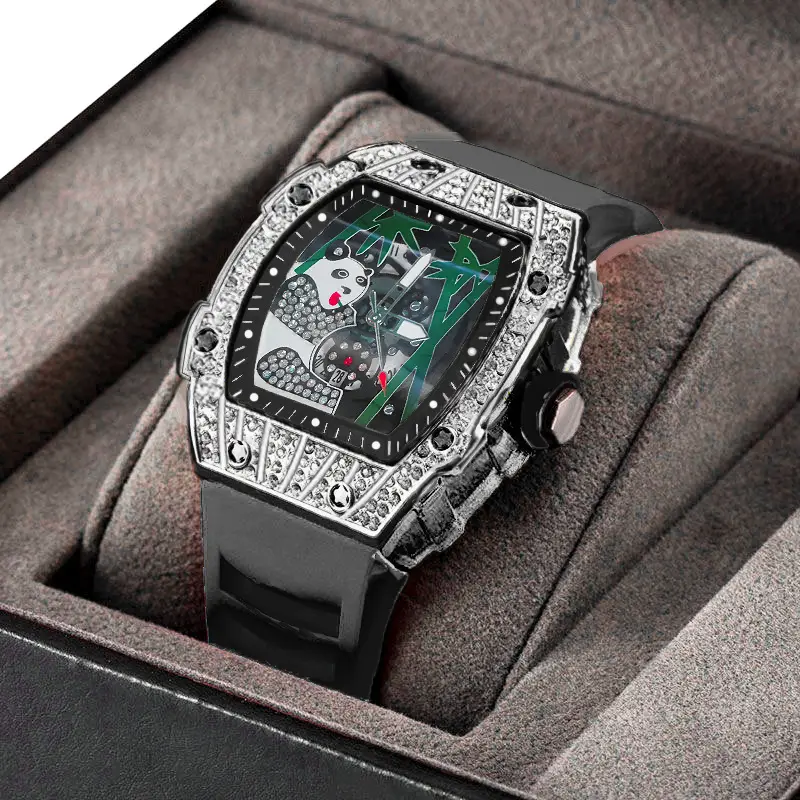 Popular Foreign Trade Men's Watch with Hollow Design, Chinese Style Panda Watch, Luminous Personality, Cool Quartz Watch, Cross-Border