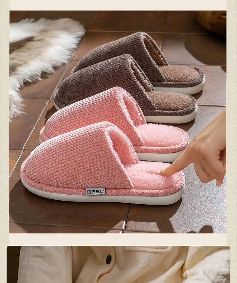 Thickened Warm Cotton Slippers, New Plush Slippers, Home Indoor Non-Slip Warm Cotton Slippers, Thick Soles, Versatile — feature 12