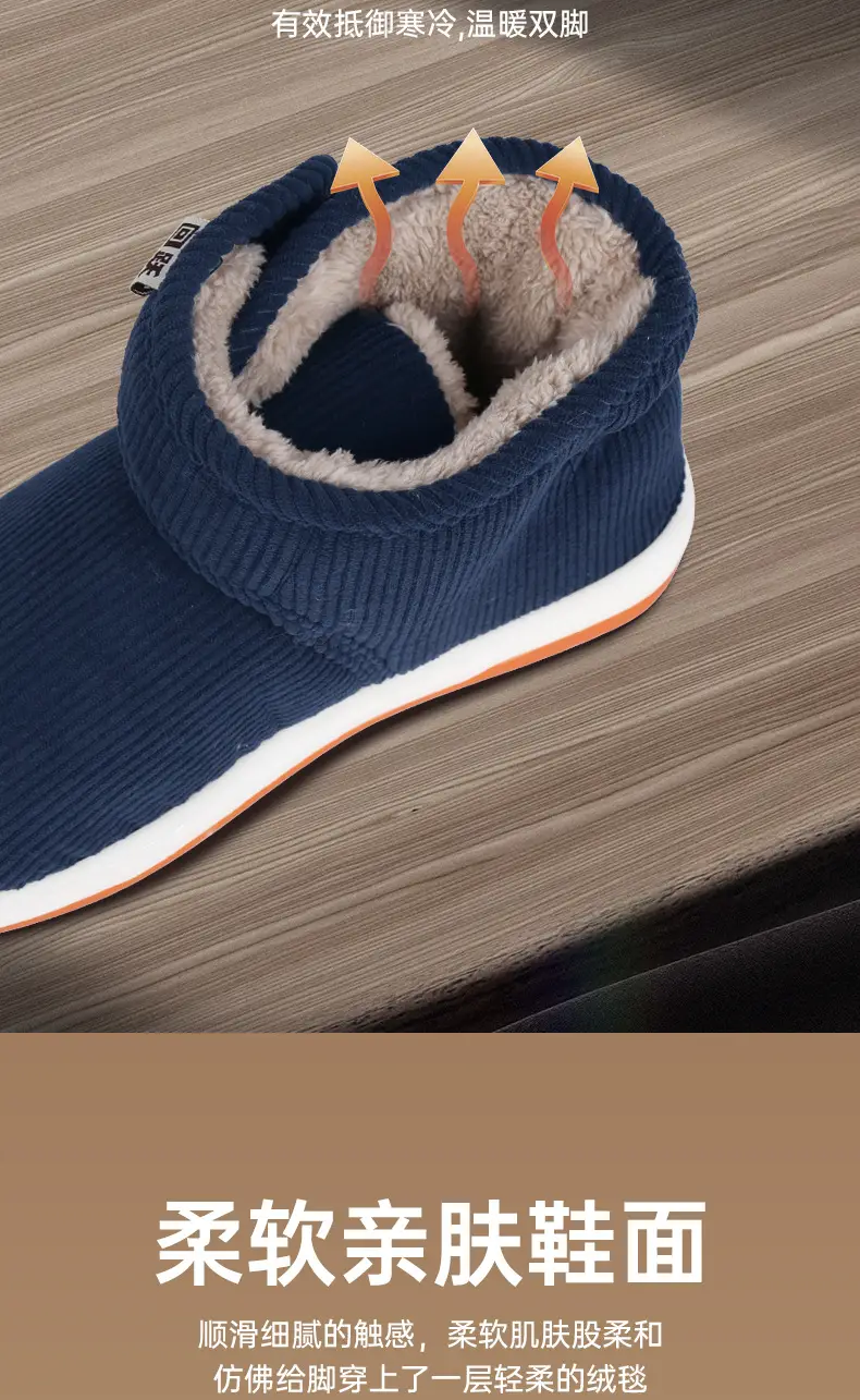 Men's Navy Blue Fleece Lined Slippers Winter Indoor Warm — feature 10