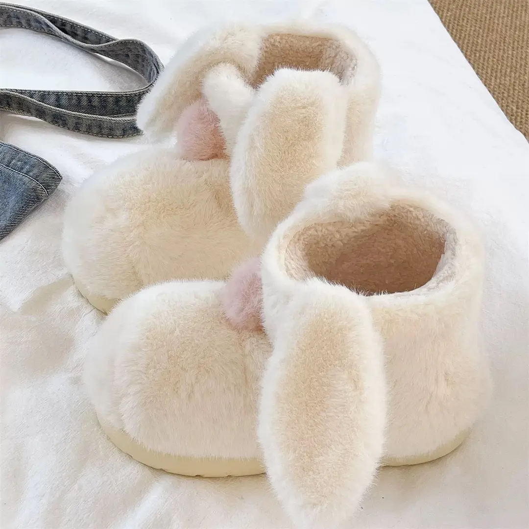 Parent-Child Snow Boots, Children's Bunny Cotton Shoes, Women's Winter Plush Warm Non-Slip Thick-Soled Short Snow Boots for Outdoor Wear