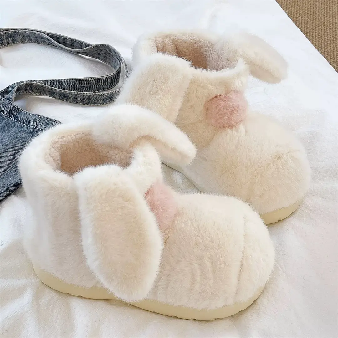 Parent-Child Snow Boots, Children's Bunny Cotton Shoes, Women's Winter Plush Warm Non-Slip Thick-Soled Short Snow Boots for Outdoor Wear