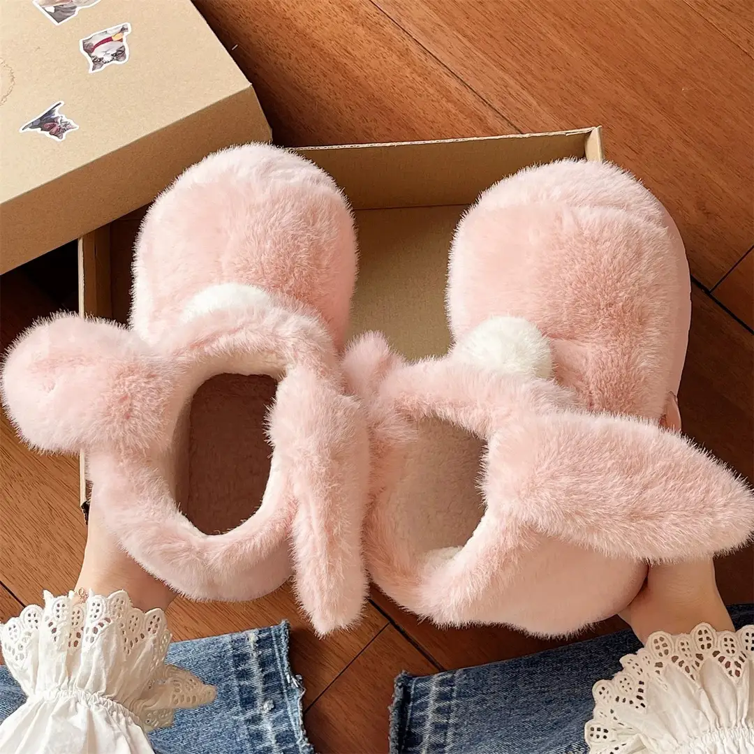 Parent-Child Snow Boots, Children's Bunny Cotton Shoes, Women's Winter Plush Warm Non-Slip Thick-Soled Short Snow Boots for Outdoor Wear