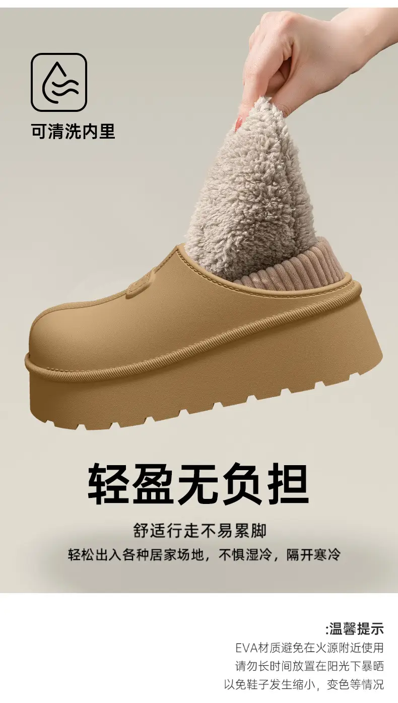 Women Winter Warm Cotton Slippers Grey Anti-Slip Fleece Lined — feature 5