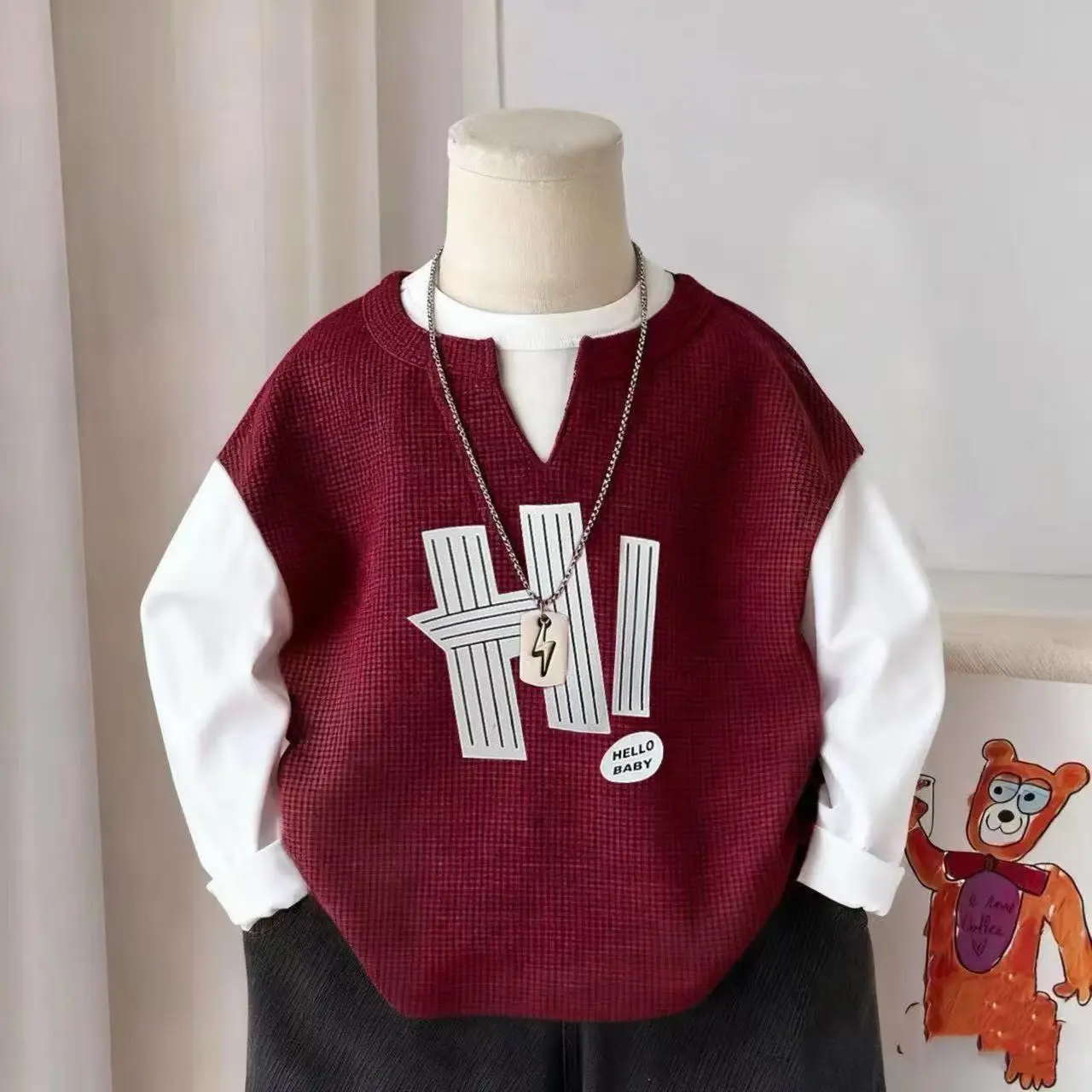 Boys Maroon Printed Long Sleeve Vest 2025 - Image 10
