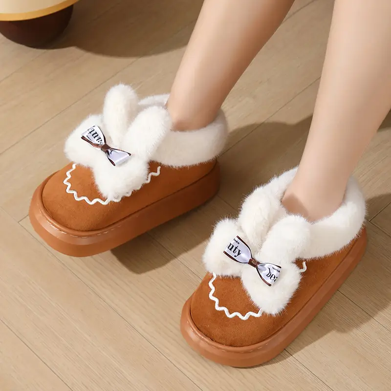 Women's Winter Bow Slippers with Thick Fur - Image 5