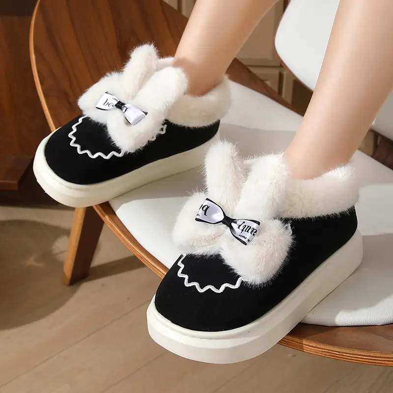 Women's Winter Bow Slippers with Thick Fur - Image 6