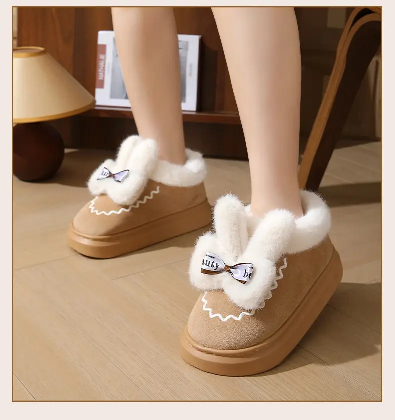 Women's Winter Bow Slippers with Thick Fur — feature 11