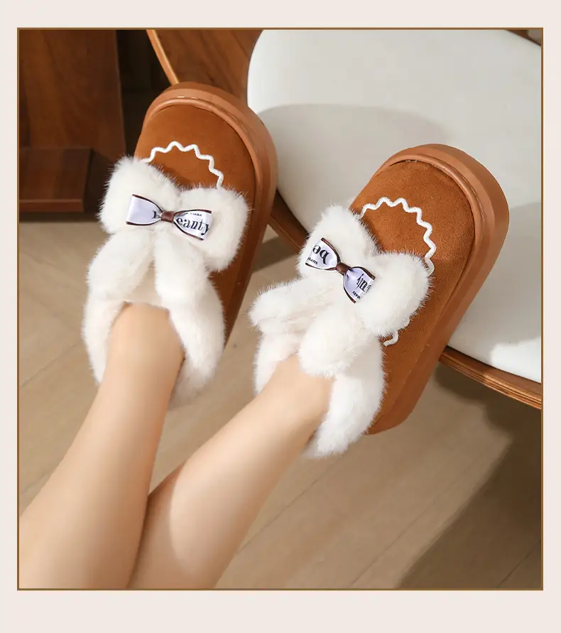Women's Winter Bow Slippers with Thick Fur — feature 12
