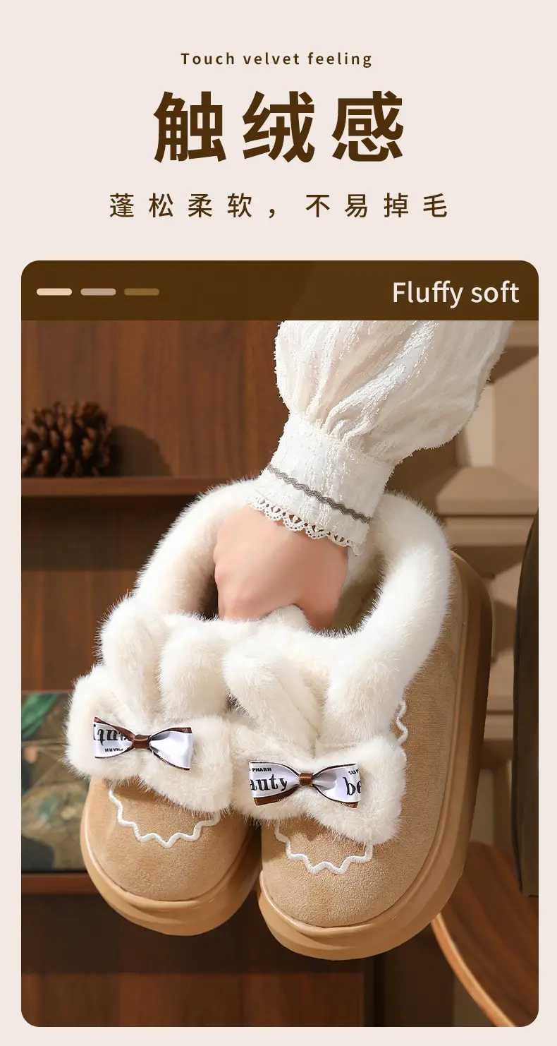 Women's Winter Bow Slippers with Thick Fur — feature 4