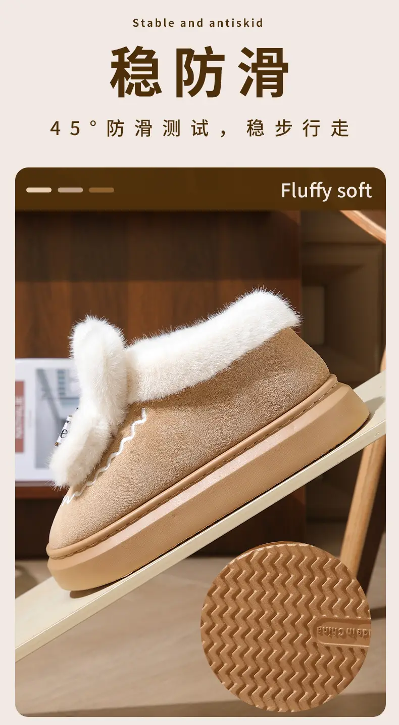 Women's Winter Bow Slippers with Thick Fur — feature 5