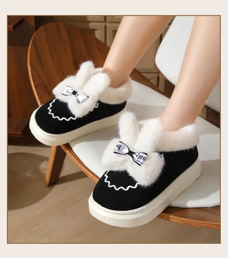 Women's Winter Bow Slippers with Thick Fur — feature 9