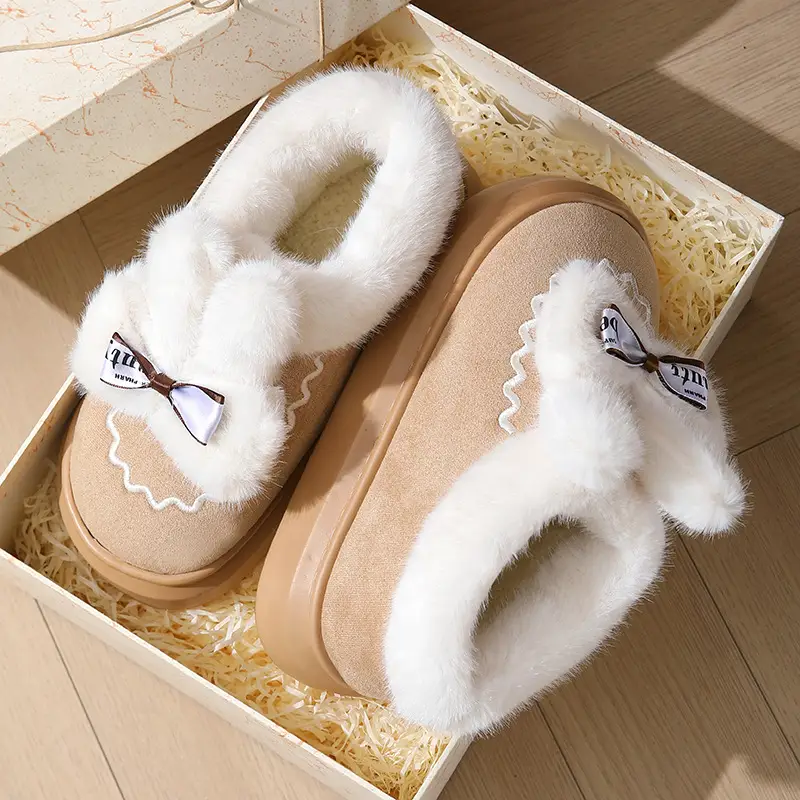 Women's Winter Bow Slippers with Thick Fur - Image 2