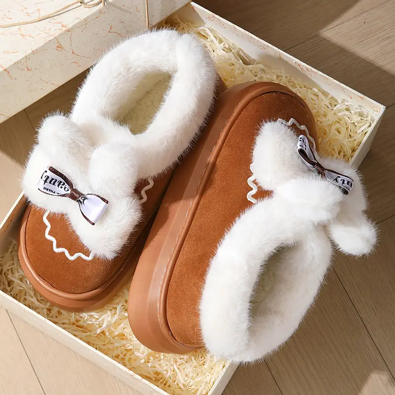 Women's Winter Bow Slippers with Thick Fur - Image 3
