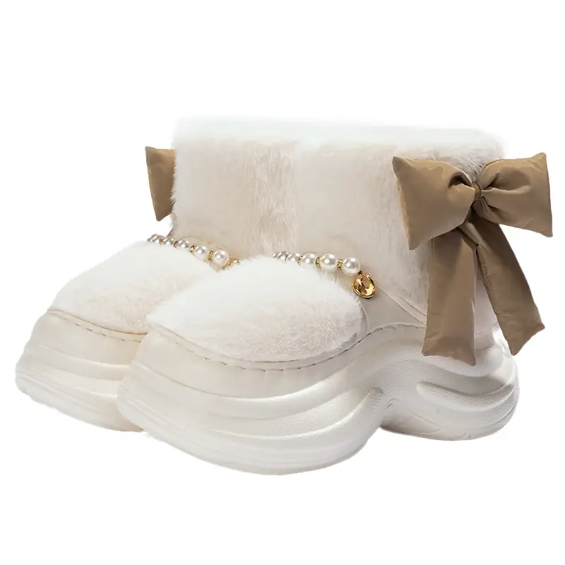 Mingsheng 2025 New Winter Bow Women's Cotton Shoes for Outer Wear at Home Fleece-Lined, Thickeneded, Warm, Soft-Soled, Furry and Versatile - Image 8