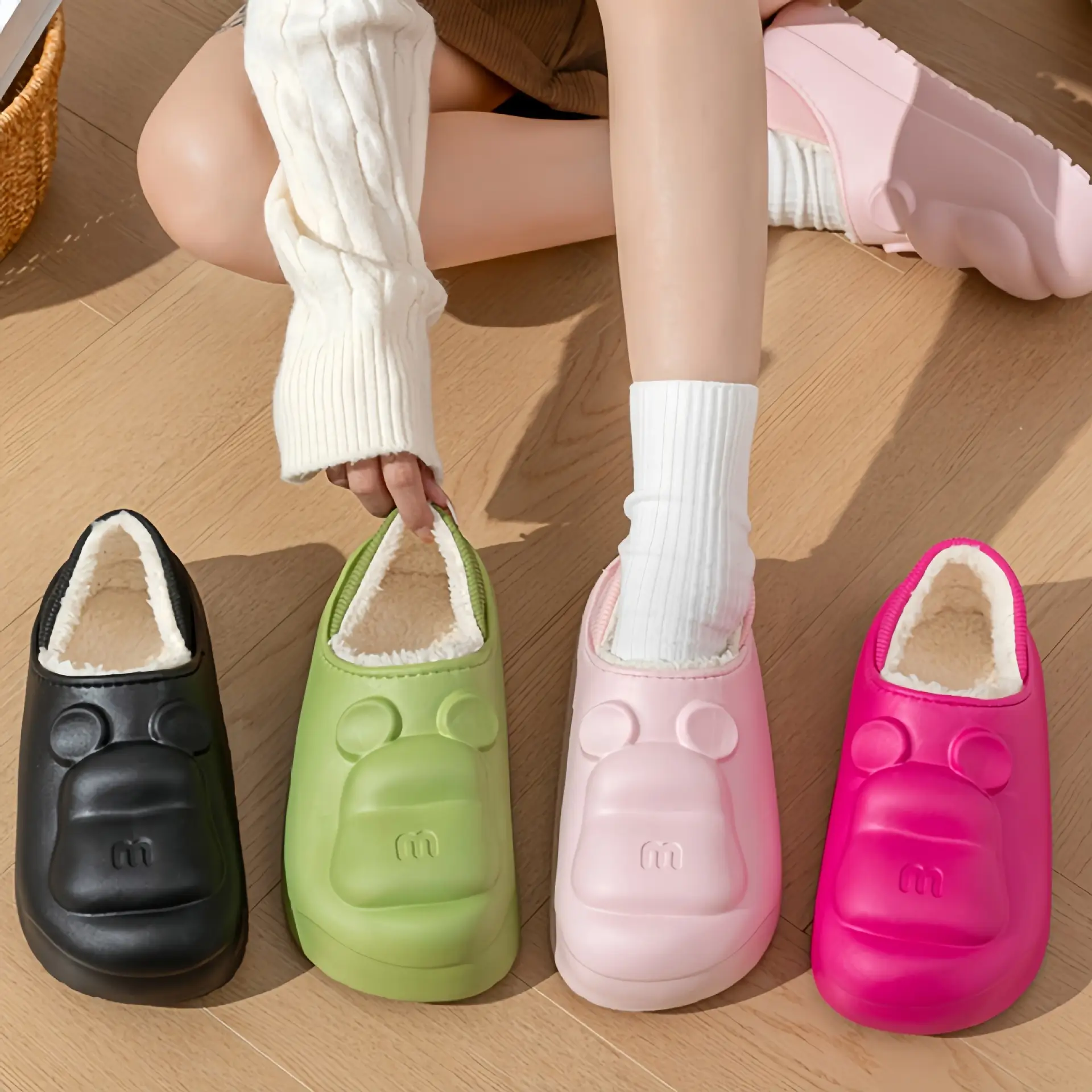 Women's Black Velvet Slip-On Warm Slippers Winter - Image 5