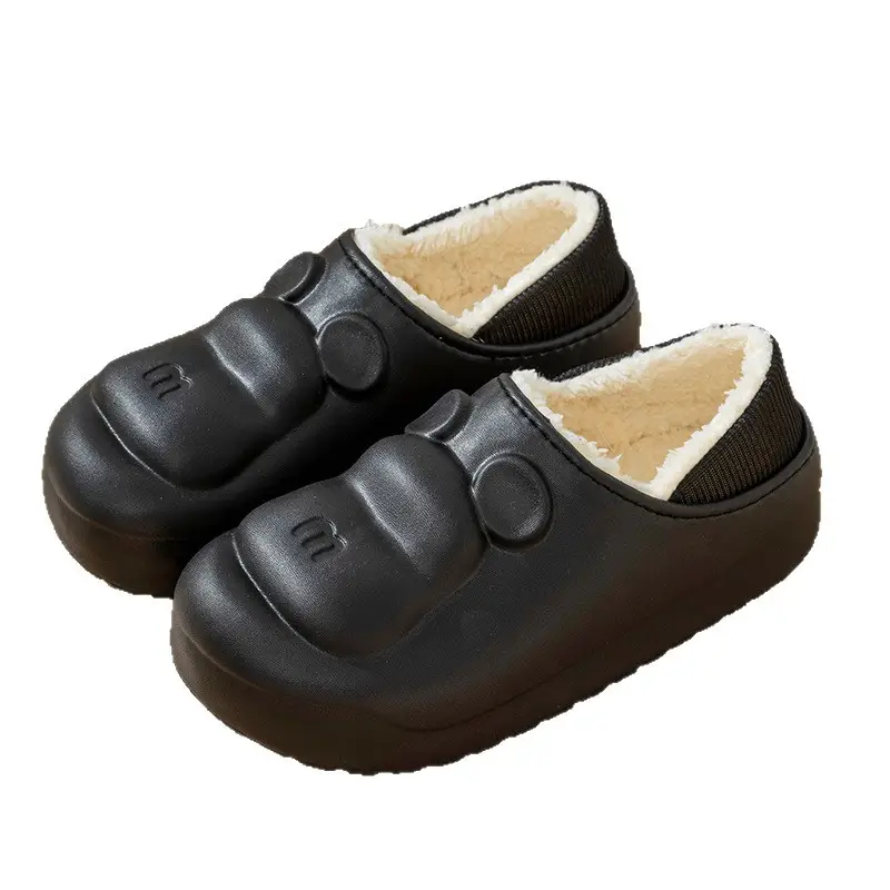 Women's Black Velvet Slip-On Warm Slippers Winter - Image 9