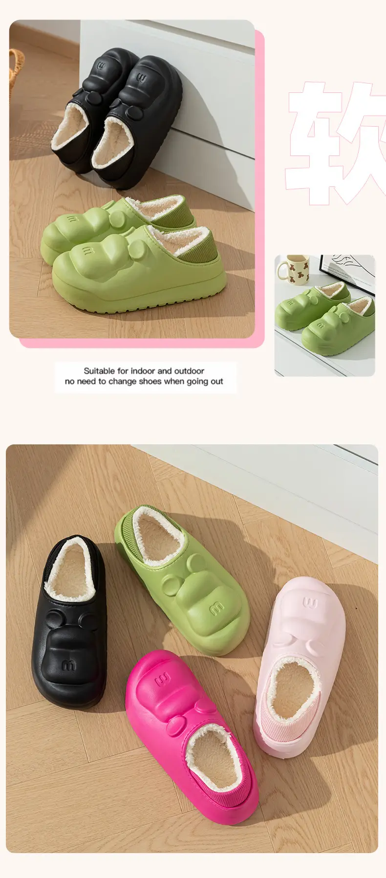 Women's Black Velvet Slip-On Warm Slippers Winter — feature 9