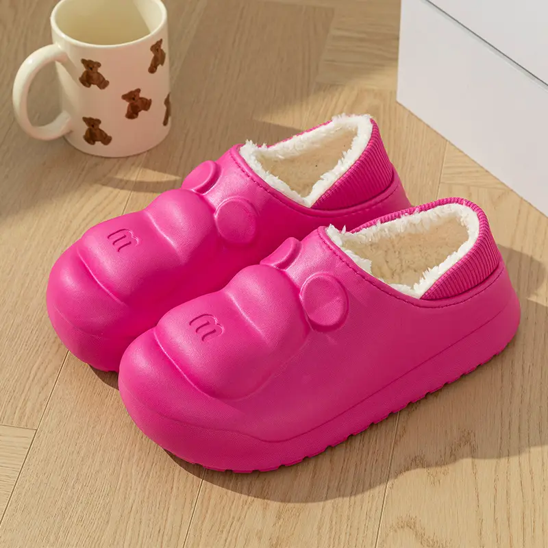 Women's Black Velvet Slip-On Warm Slippers Winter - Image 2