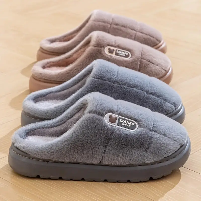 New Winter Grey Thick Slippers with Non-Slip Soles - Image 4