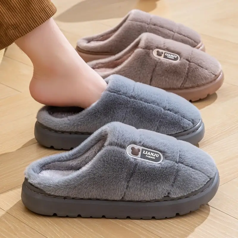 New Winter Grey Thick Slippers with Non-Slip Soles - Image 5