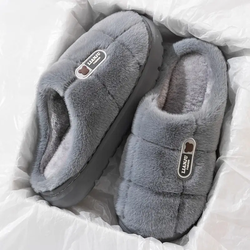 New Winter Grey Thick Slippers with Non-Slip Soles - Image 6