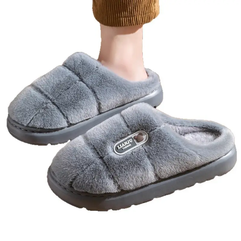 New Winter Grey Thick Slippers with Non-Slip Soles - Image 7