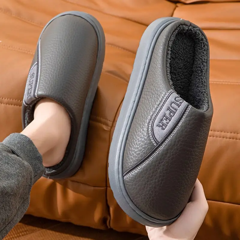 Fyj8813 Leather Slippers 2025 Cotton Slippers for Couples, Fleece-Lined, Warm, Non-Slip, Solid Color, Suitable for Indoor and Outdoor Use, High-End Cotton Slippers - Image 4