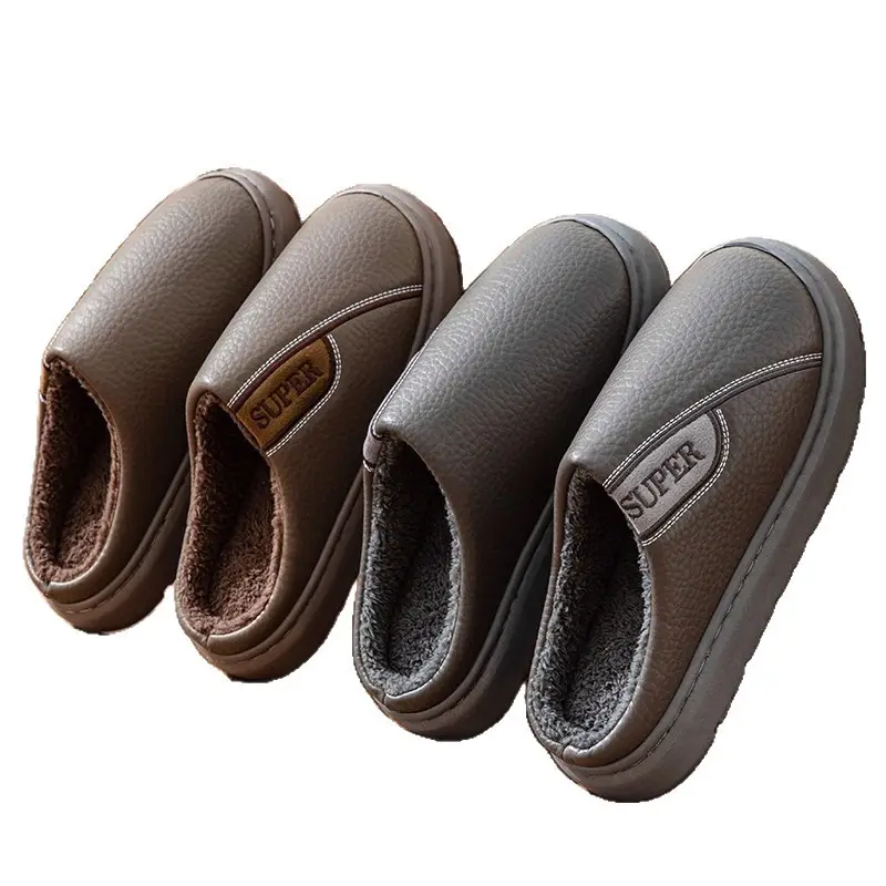 Fyj8813 Leather Slippers 2025 Cotton Slippers for Couples, Fleece-Lined, Warm, Non-Slip, Solid Color, Suitable for Indoor and Outdoor Use, High-End Cotton Slippers - Image 6
