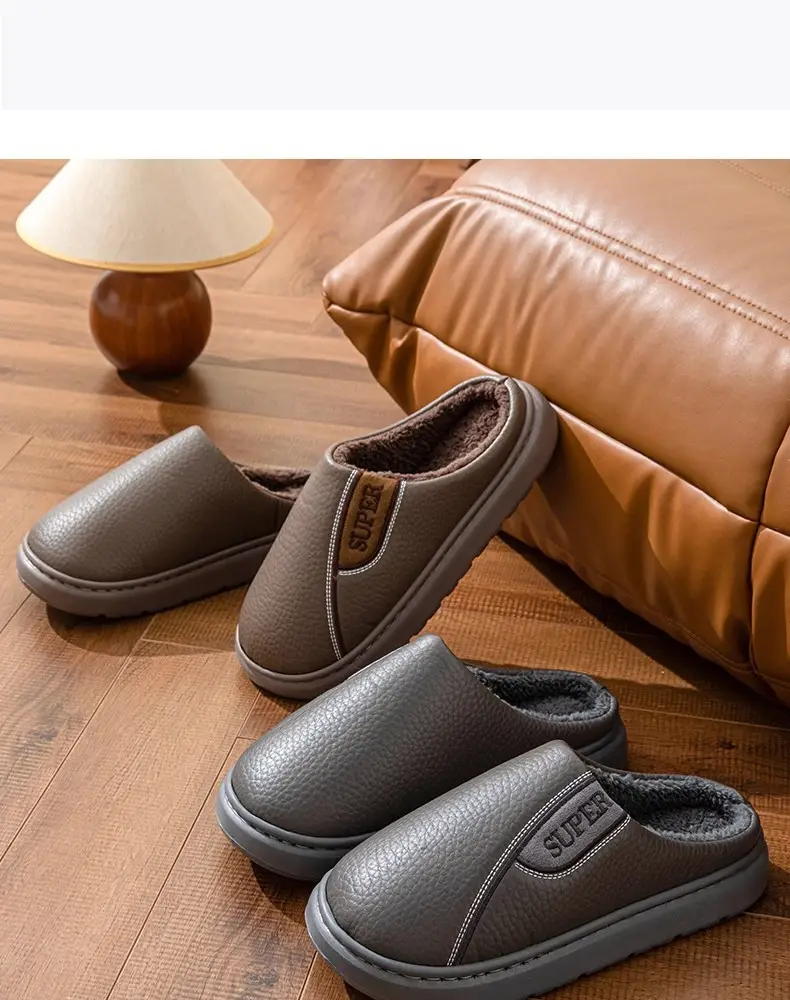 Fyj8813 Leather Slippers 2025 Cotton Slippers for Couples, Fleece-Lined, Warm, Non-Slip, Solid Color, Suitable for Indoor and Outdoor Use, High-End Cotton Slippers — feature 12