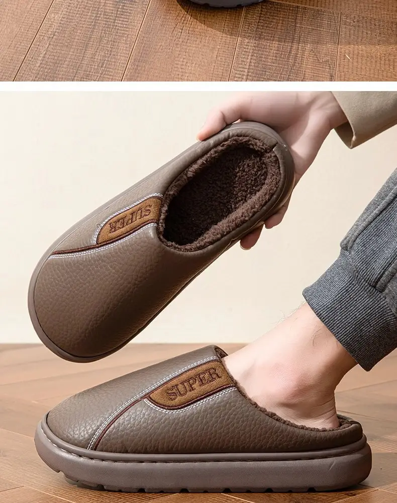 Fyj8813 Leather Slippers 2025 Cotton Slippers for Couples, Fleece-Lined, Warm, Non-Slip, Solid Color, Suitable for Indoor and Outdoor Use, High-End Cotton Slippers — feature 13