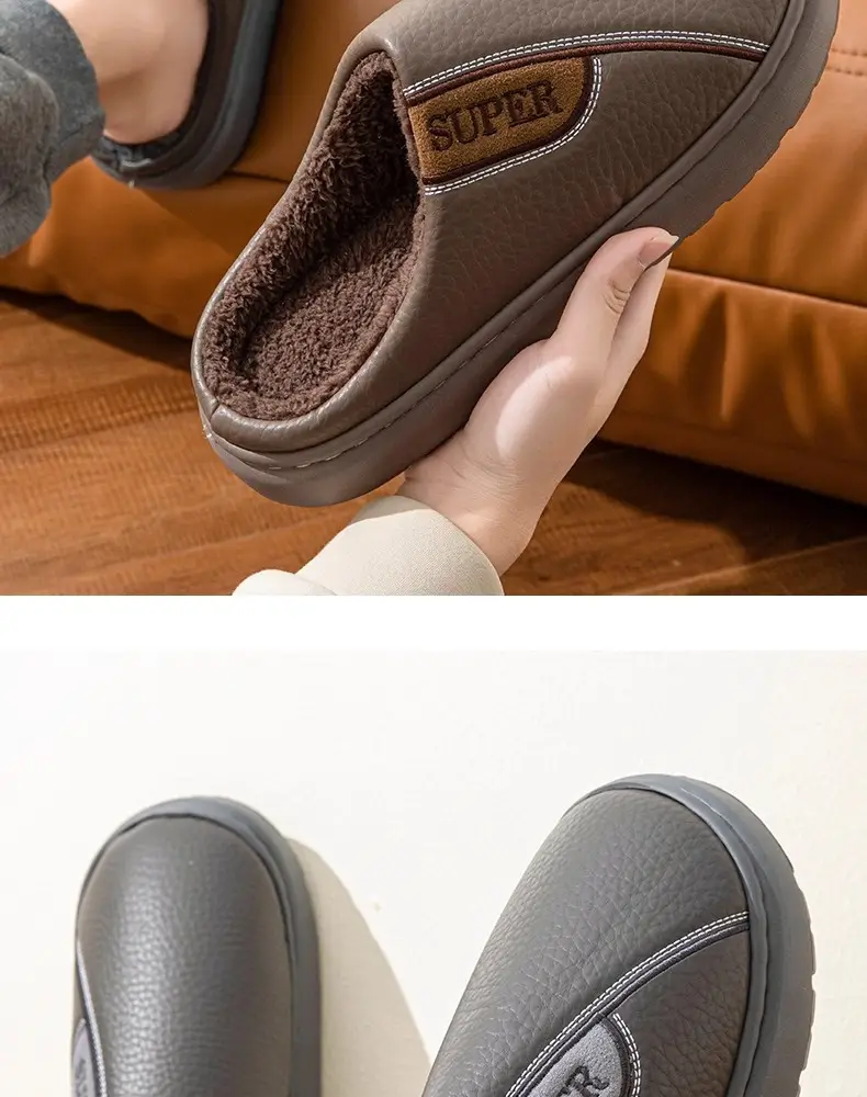 Fyj8813 Leather Slippers 2025 Cotton Slippers for Couples, Fleece-Lined, Warm, Non-Slip, Solid Color, Suitable for Indoor and Outdoor Use, High-End Cotton Slippers — feature 15
