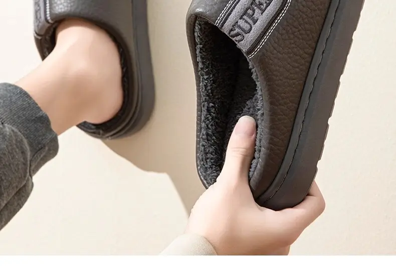 Fyj8813 Leather Slippers 2025 Cotton Slippers for Couples, Fleece-Lined, Warm, Non-Slip, Solid Color, Suitable for Indoor and Outdoor Use, High-End Cotton Slippers — feature 16