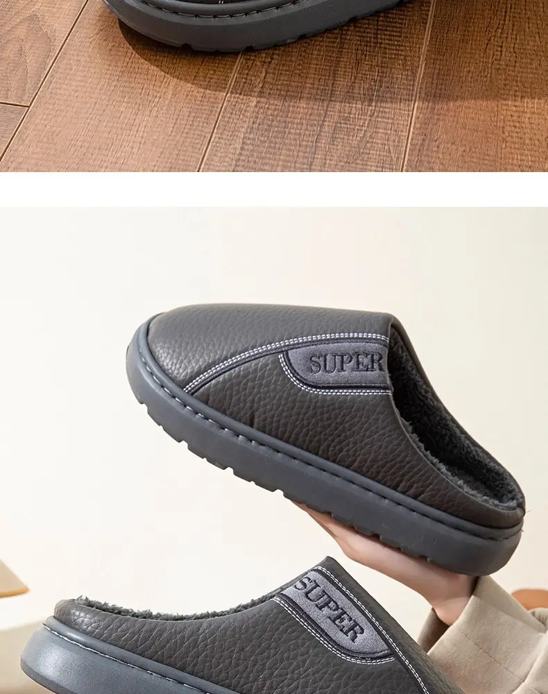 Fyj8813 Leather Slippers 2025 Cotton Slippers for Couples, Fleece-Lined, Warm, Non-Slip, Solid Color, Suitable for Indoor and Outdoor Use, High-End Cotton Slippers — feature 2