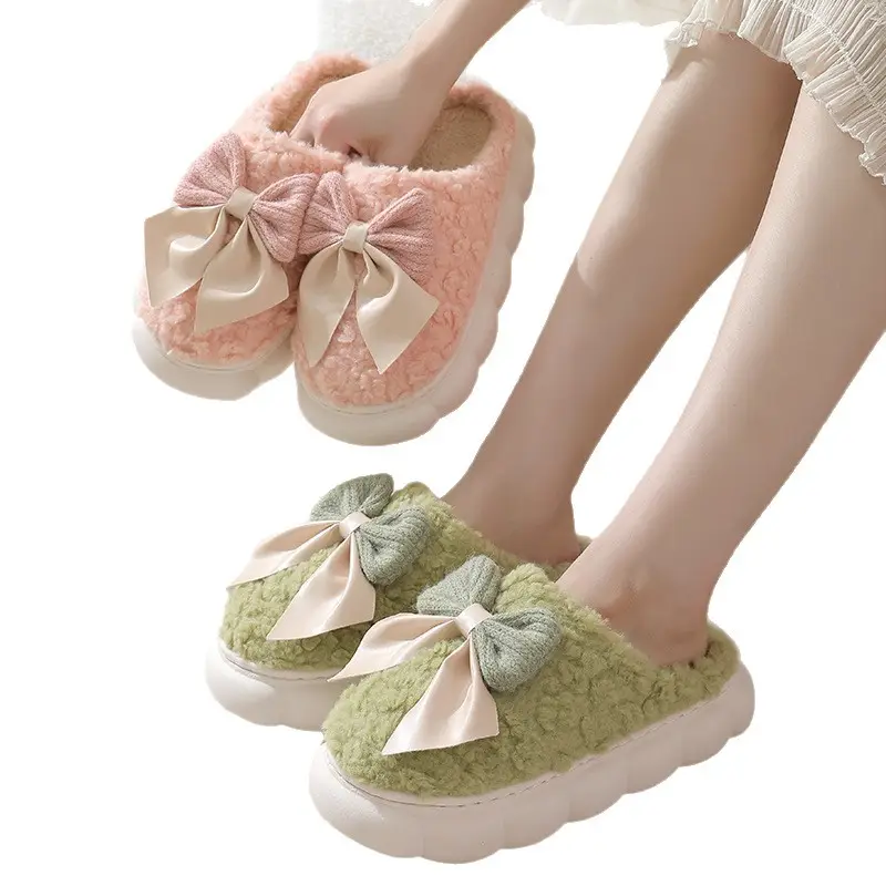 Yc-298 Cotton Slippers 2025 Winter New Cotton Slippers Sweet Bow Fleece-Lined Warm Thick-Soled Home and Outdoor Shoes - Image 8