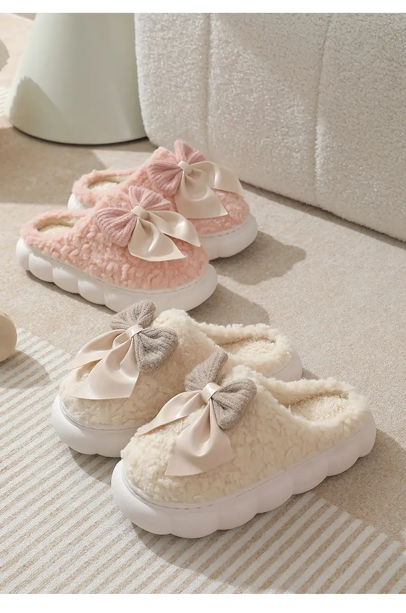Yc-298 Cotton Slippers 2025 Winter New Cotton Slippers Sweet Bow Fleece-Lined Warm Thick-Soled Home and Outdoor Shoes — feature 19