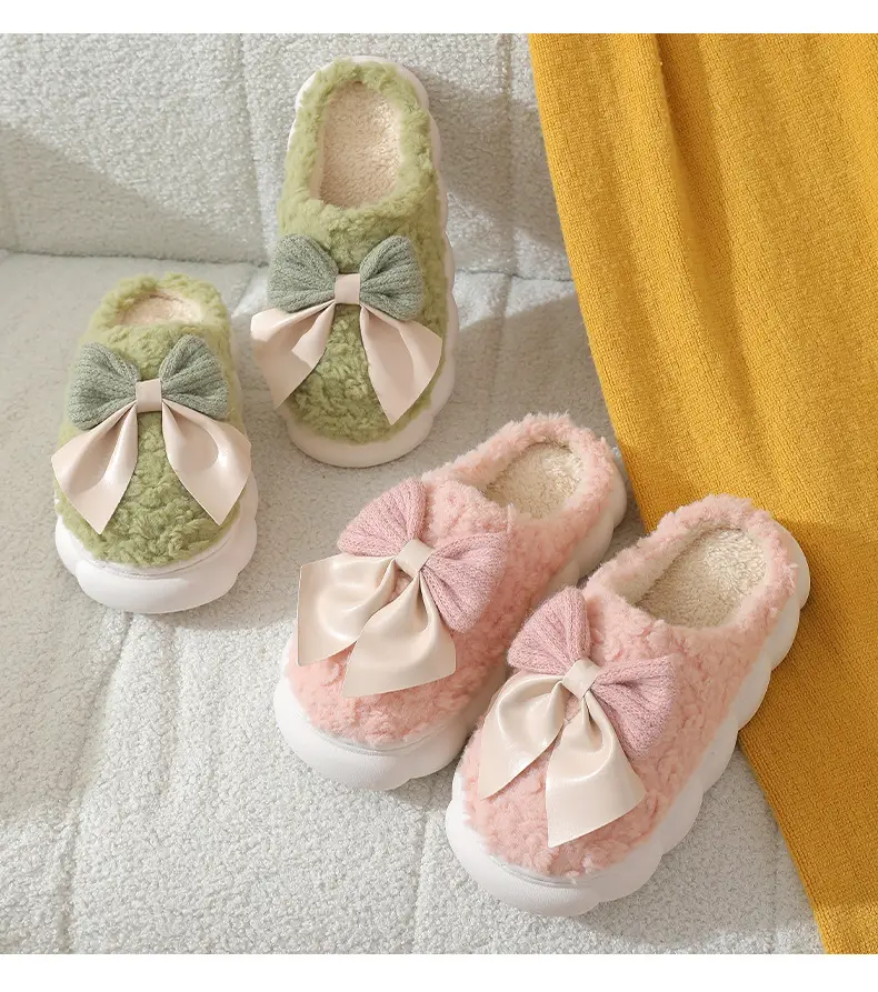 Yc-298 Cotton Slippers 2025 Winter New Cotton Slippers Sweet Bow Fleece-Lined Warm Thick-Soled Home and Outdoor Shoes — feature 21