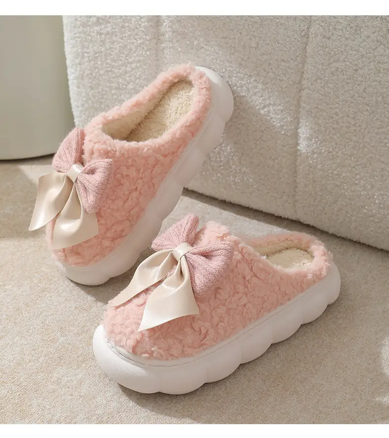 Yc-298 Cotton Slippers 2025 Winter New Cotton Slippers Sweet Bow Fleece-Lined Warm Thick-Soled Home and Outdoor Shoes — feature 22