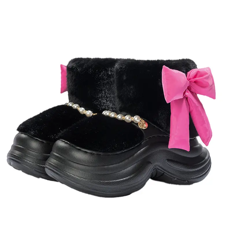 Bow High-Top Cotton Slippers for Women Winter New 2025 Non-Slip Comfortable Warm Girls Snow Thickened Outer Wear - Image 7