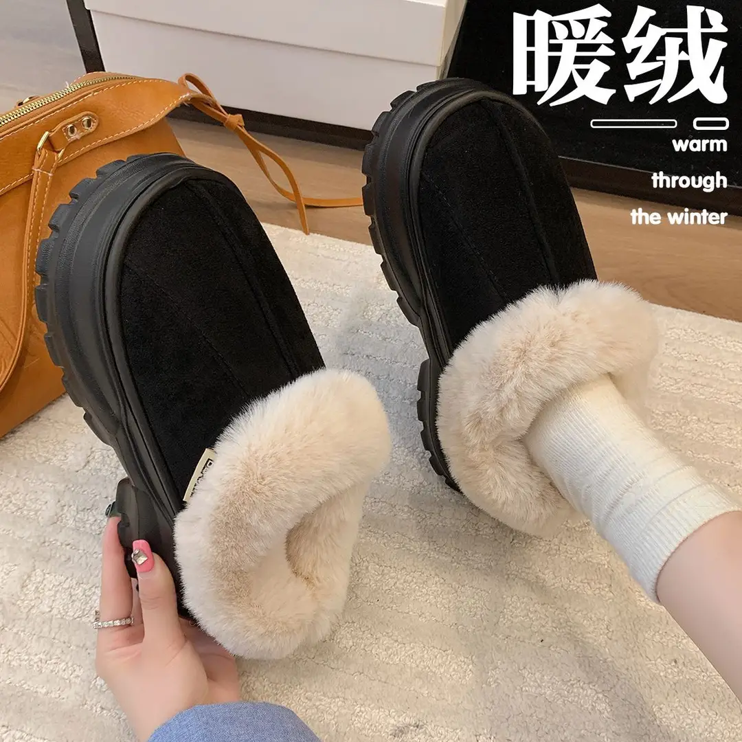 8.0 Thick-Soled Cotton Slippers for Women in Autumn and Winter 2025 New Outer Wear Warm Fleece-Lined Indoor Home Cotton Slippers with Heels - Image 3